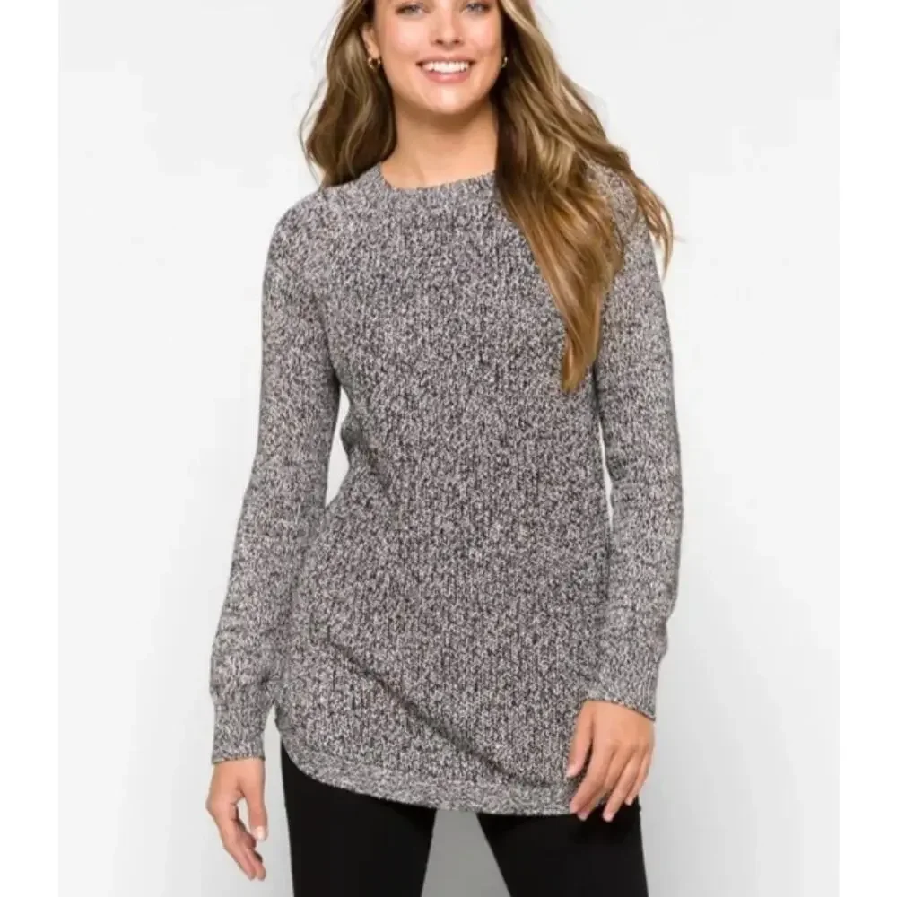 RD Style Rowca Grey Heathered Knit Sweater Brown Suede Elbow Patches Women's XXL - Picture 2 of 8